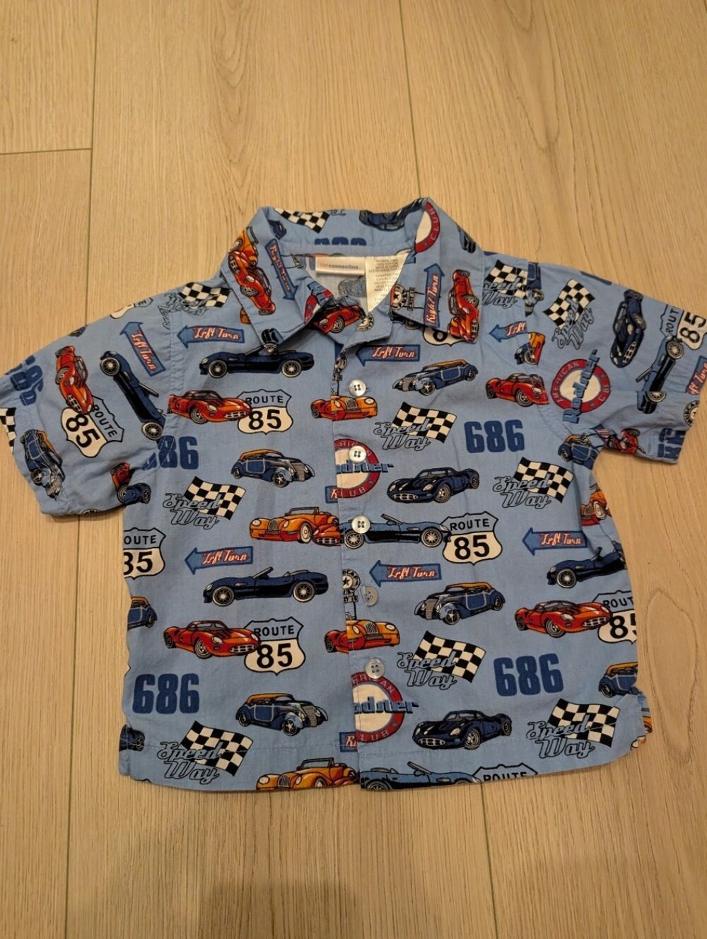 Vintage Y2K Blue Racing Cars Short-Sleeve Shirt for Kids 0216